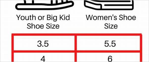 Women's shoe size to big kid size chart
